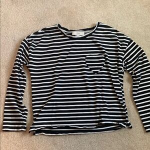 LOFT Black and White Striped Long Sleeve Tee